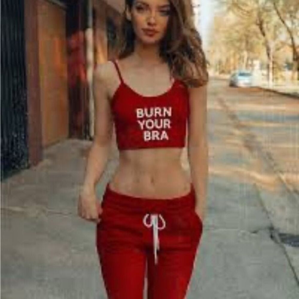 Minga London burn your bra crop tank top red white small
